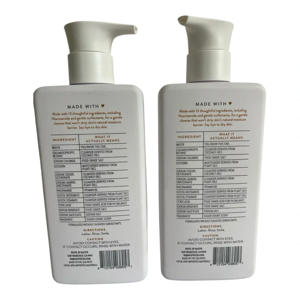 Native Moisturizing Facial Cleanser Sugar Cookie 12 fl oz Two Pack New